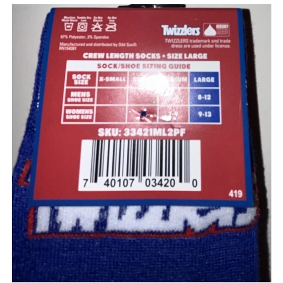 Twizzlers Odd Sox Crew Socks 2 Pair Men 8-12 W 9-13 Red Blue w Logo Chewy Candy - Picture 4 of 9